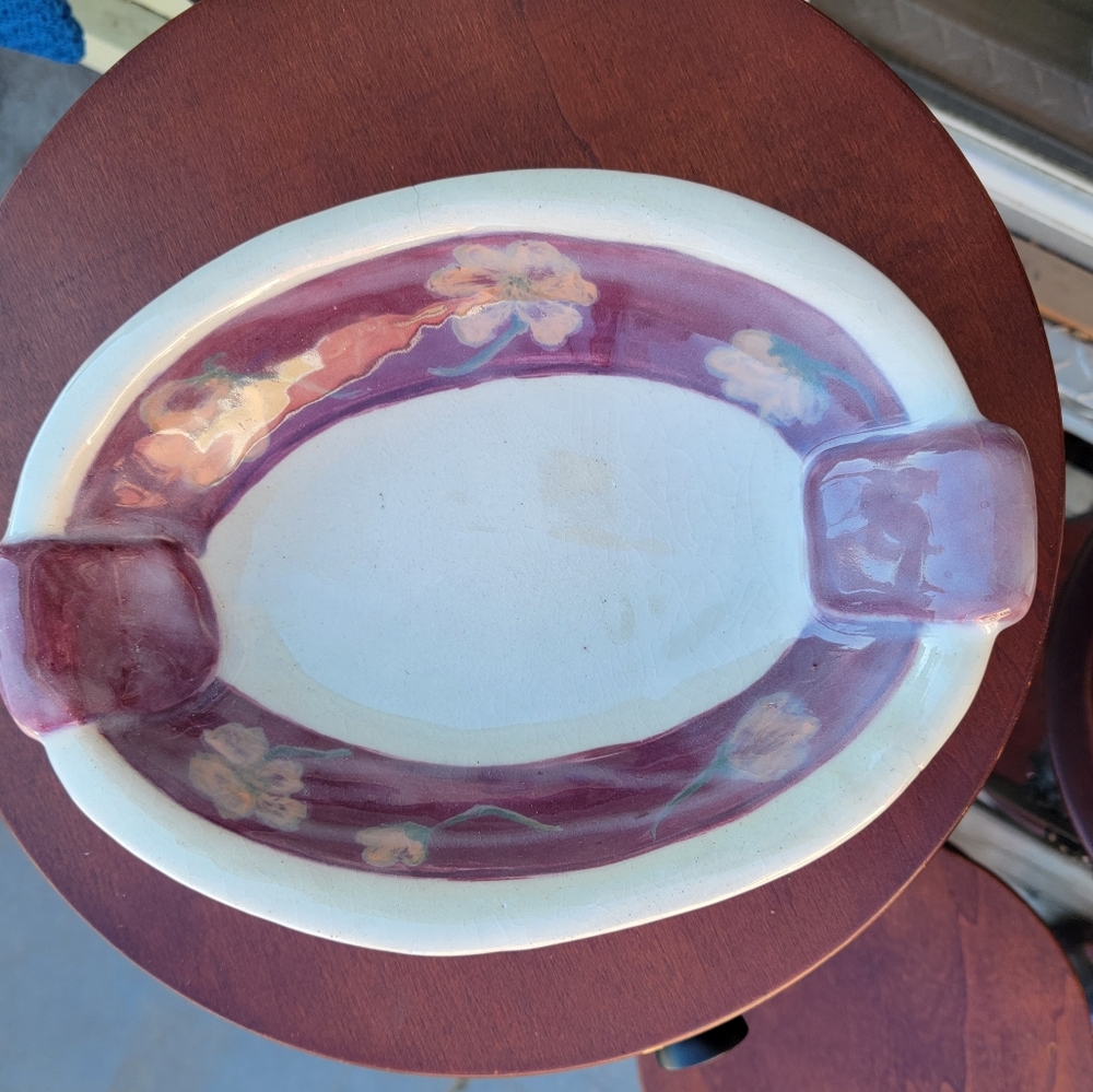 MCM Floral Oval Signed Dish Or Ashtray